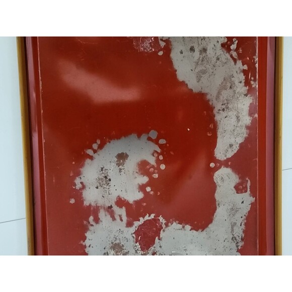 Vintage Red Metal Tray Mustard Yellow Daffodils Green Leaves 14" x 9" - Picture 4 of 12